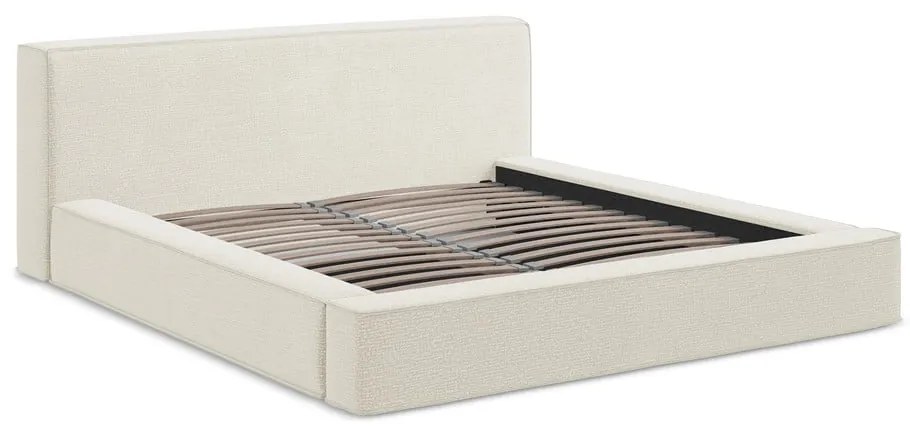 Кремаво тапицирано двойно легло с място за съхранение и решетка 160x200 cm Noho - Makamii