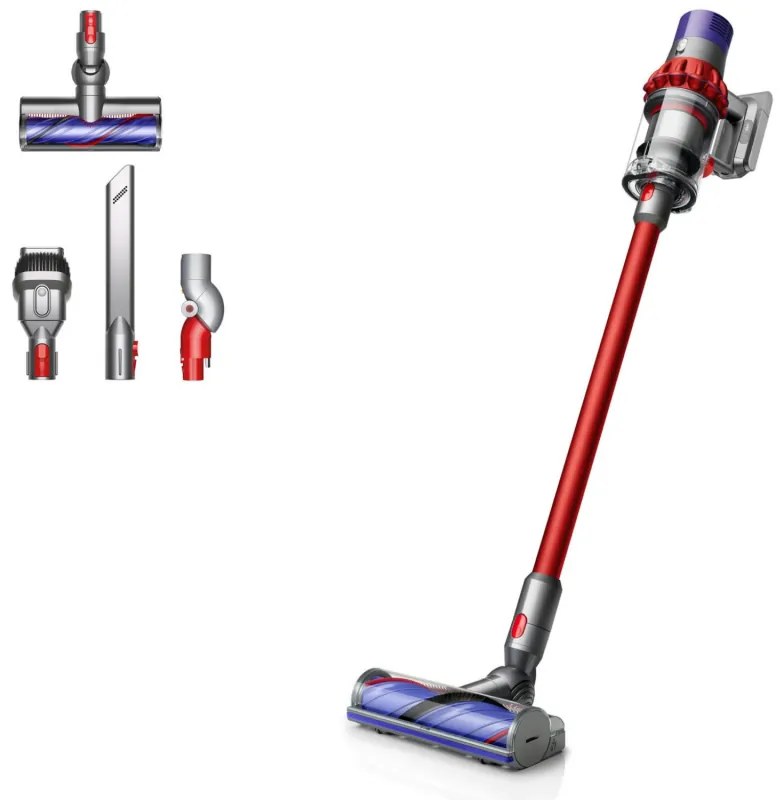 Вертикална прахосмукачка Dyson V10 Origin 394464-01, 525W, 151AW, 0.76l, 125000 об/мин, 60 мин, 3 режима, Motorbar четка, Никел/червен