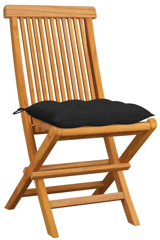 3065612 vidaXL Градински столове с черни възглавници 6 бр тиково дърво масив