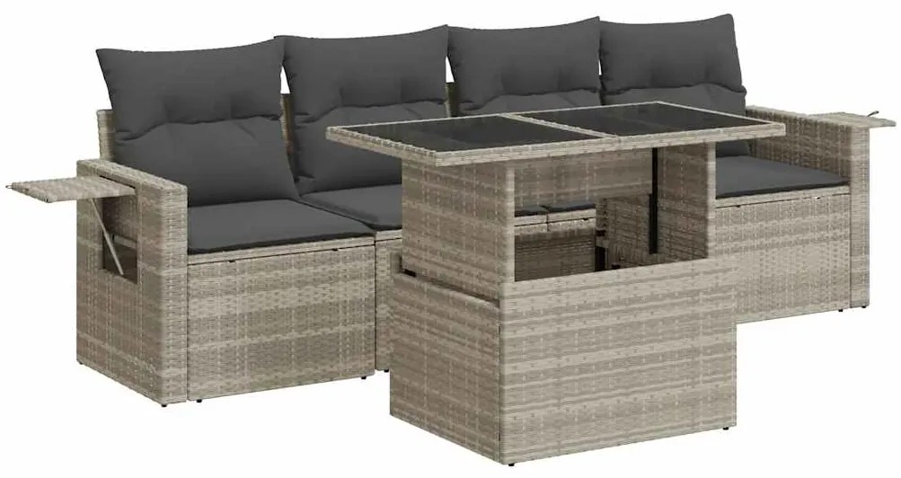 3326403 vidaXL Градински комплект с възглавници, 5 части, светлосив полиратан