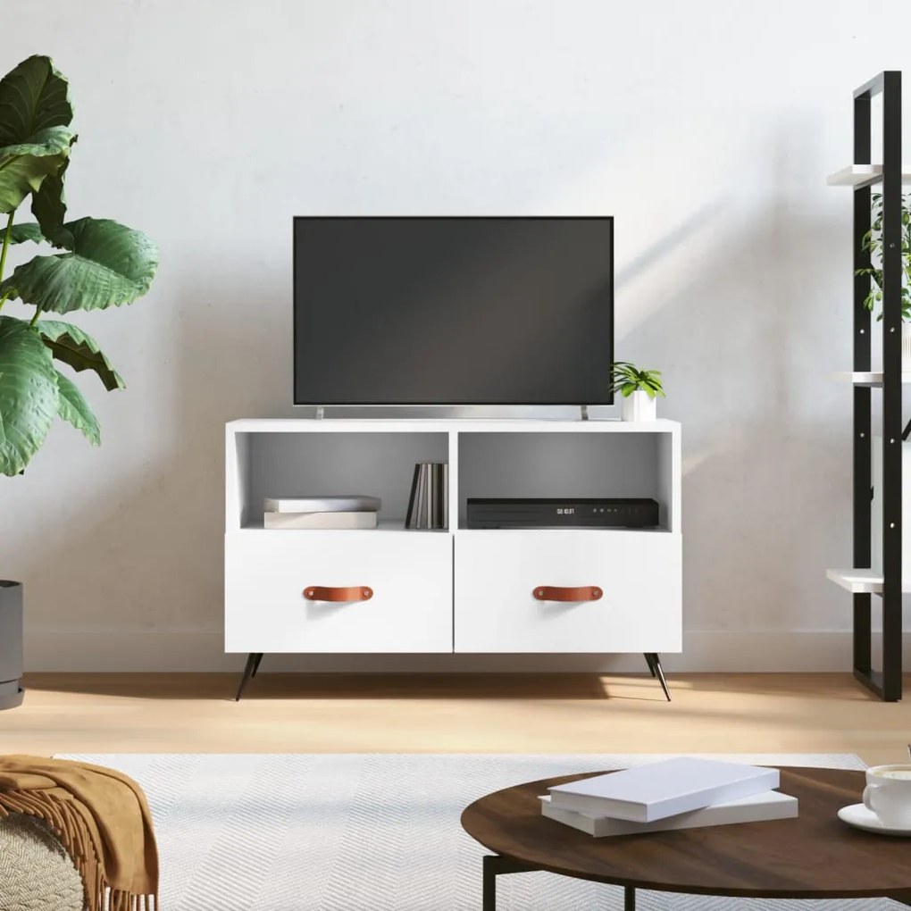 828940 vidaXL ТВ шкаф, бял, 80x36x50 см, инженерно дърво