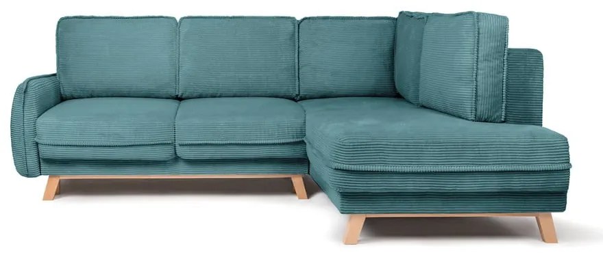 Тюркоаз сгъваем ъглов диван от рипсено кадифе (десен ъгъл) Tori – Bonami Selection