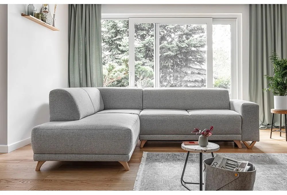 Светлосив разтегателен/с място за съхранение ъглов диван (ляв ъгъл/L форма) Classy Sophie – Miuform