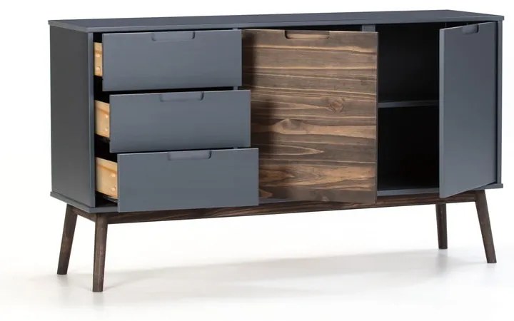 Антрацитен/тъмнокафяв нисък боров скрин 140x80 cm Nussa - Marckeric