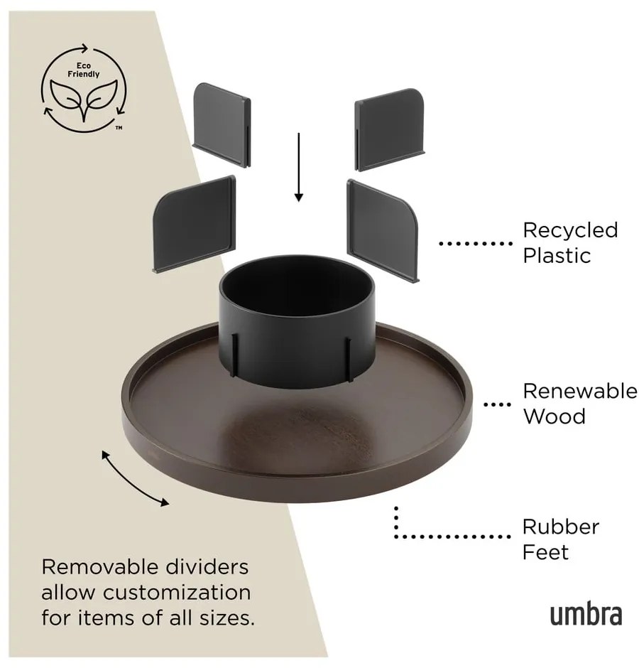 Черен въртящ се дървен органайзер за козметика за баня Bellwood – Umbra