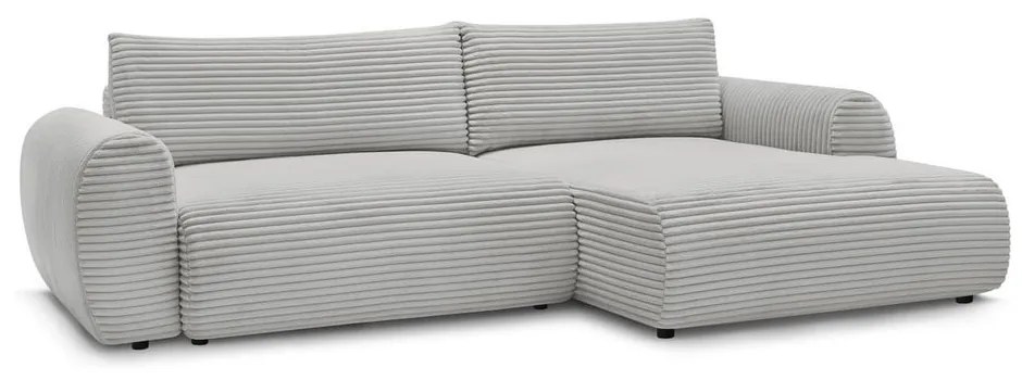 Светлосив разтегателен ъглов диван от рипсено кадифе (десен ъгъл) Lucien – Bobochic Paris