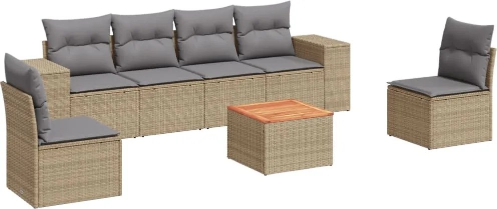 3257725 vidaXL Градински диван с възглавници, 7 части, бежов полиратан