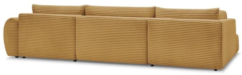 Сгъваем/с място за съхранение ъглов диван от рипсено кадифе в цвят горчица (ляв ъгъл/U форма) Lucien – Bobochic Paris