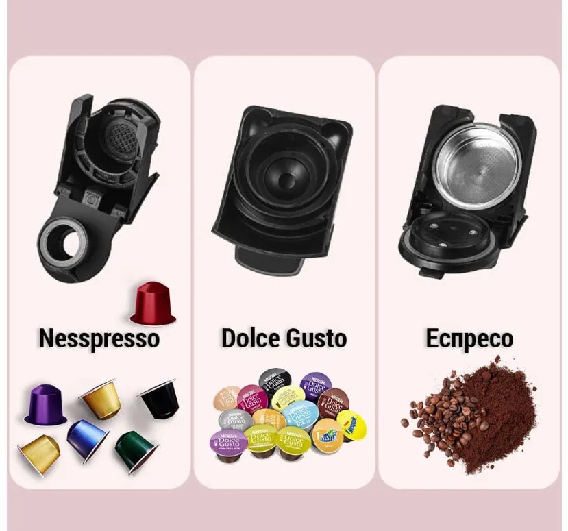 Еспресо машина ZEPHYR ZP 1171 L, За капсули и мляно кафе 3в1, 1450W, 19 бара, Черен