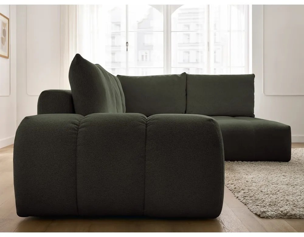 Зелен шенилов сгъваем/с място за съхранение ъглов диван (десен ъгъл/L форма) Everest – Bobochic Paris