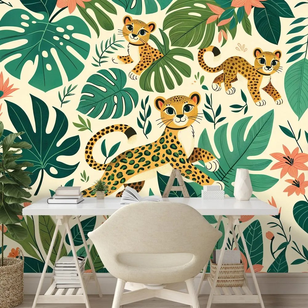 Тапет – Сладки леопардови малки в джунглата