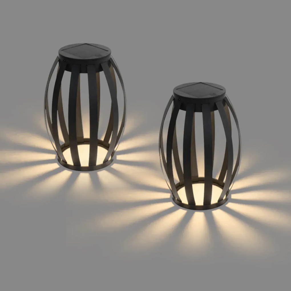 Комплект от 2 настолни лампи за външен монтаж черни 3-степенна димируема слънчева & акумулаторна - Sheldon