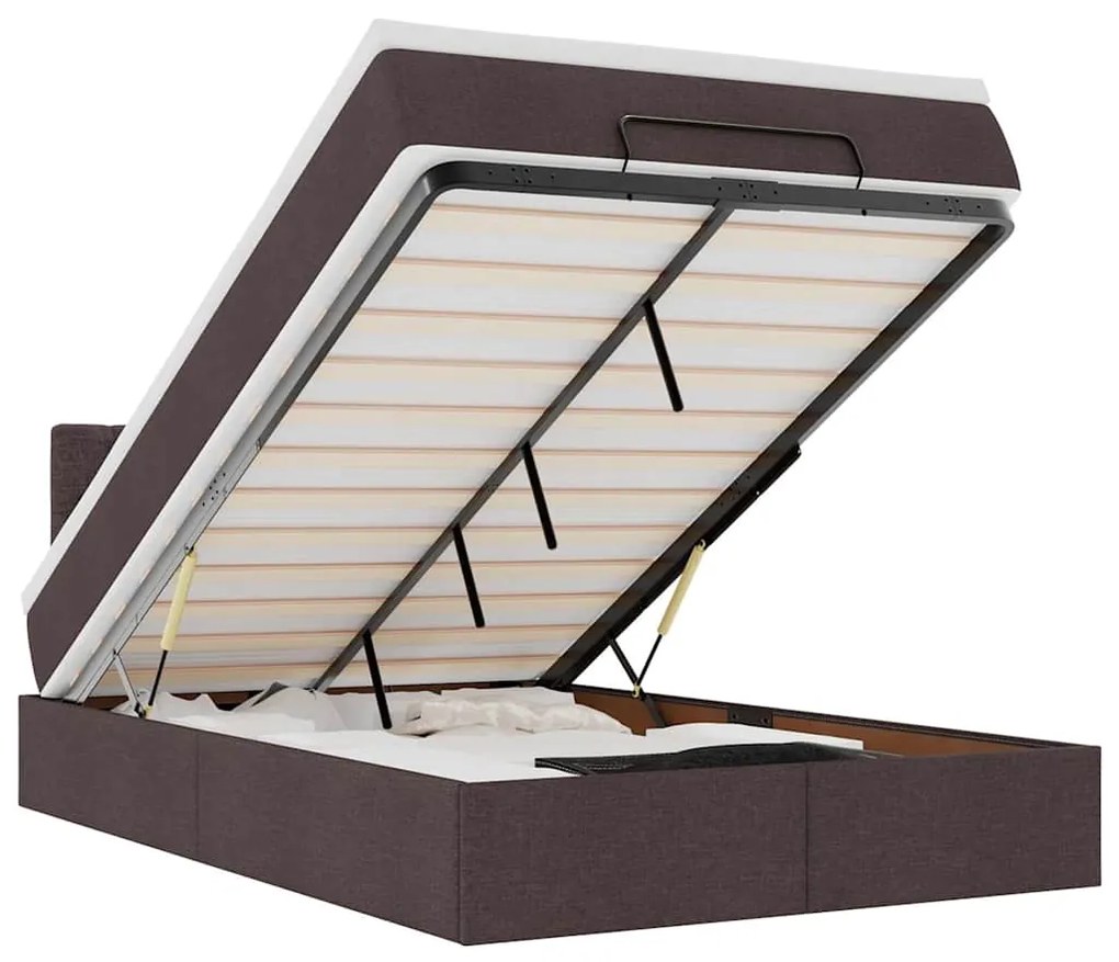 3312377 vidaXL Османска легло с матрак и LED, тъмнокафяво, 120x190 см, плат