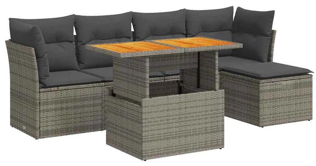 3326916 vidaXL Градински диван с възглавници, 6 части, полиратан, сив