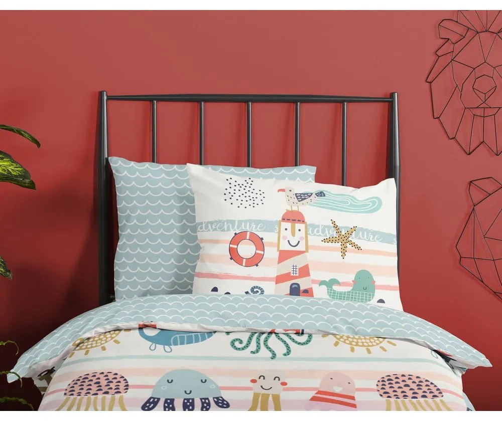 Единично удължено памучно детско спално бельо 140x220 cm Sea – Good Morning