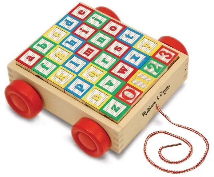 Melissa & Doug - Дървена количка за дърпане с кубчета