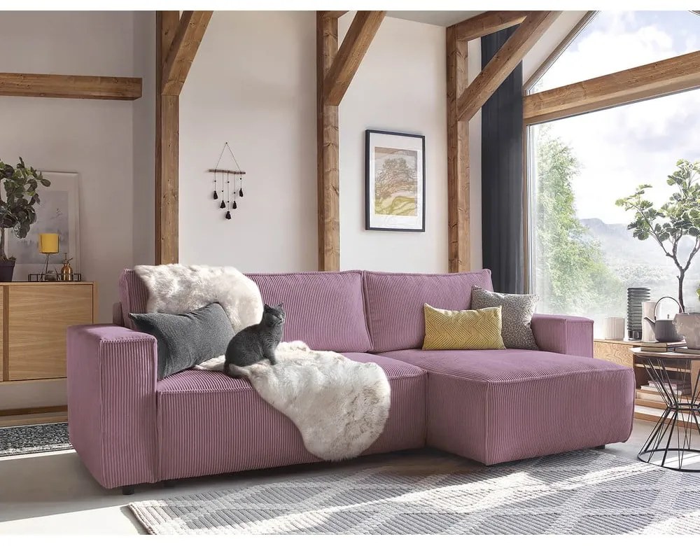 Розов велурен разтегателен диван Nihad - Bobochic Paris