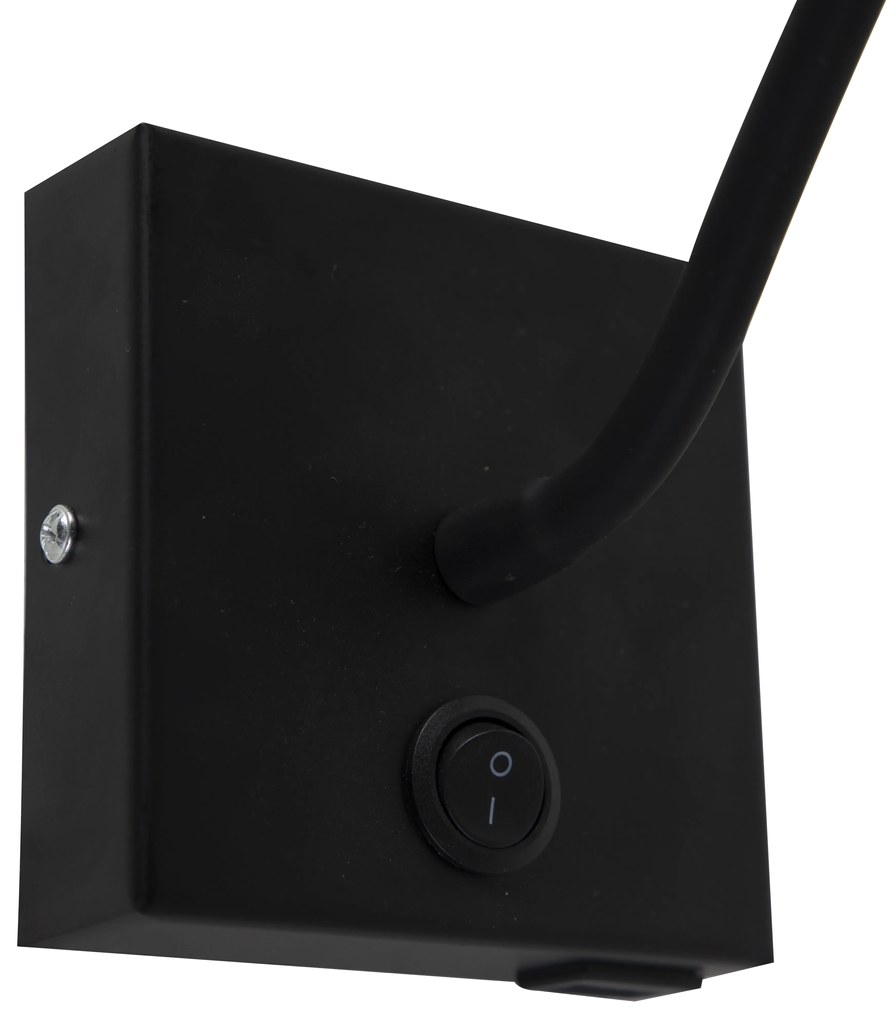 Модерна гъвкава стенна лампа USB черна - Zeno