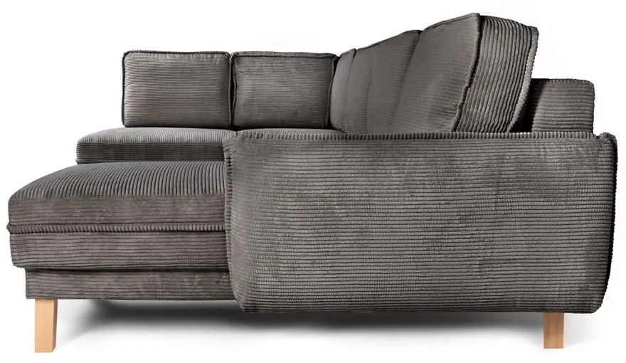 Сив сгъваем ъглов диван от рипсено кадифе (ляв ъгъл/"U" форма) Tori – Bonami Selection
