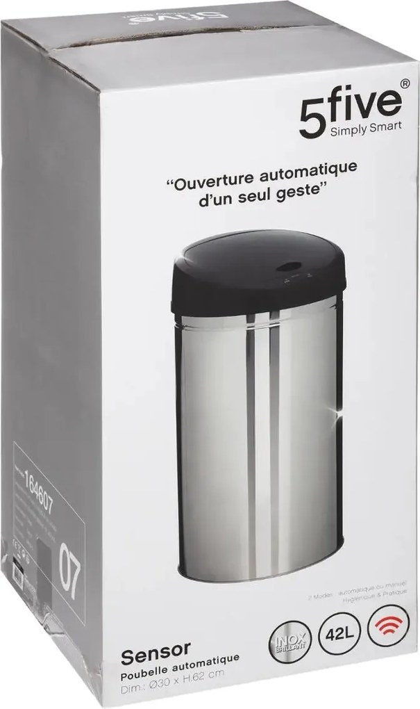 Автоматичен кош 5five Sensor, Метал, 42 L - Инокс