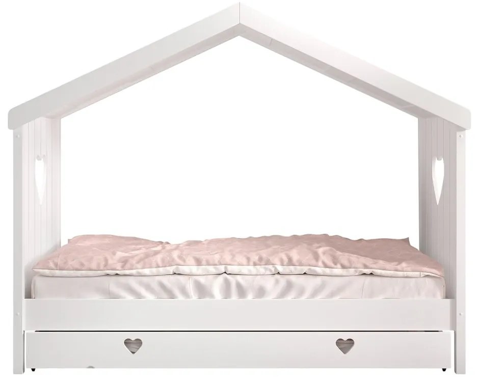 Бяло разтегателно детско легло къща от масивен бор с място за съхранение 90x200 cmAMORI – Vipack