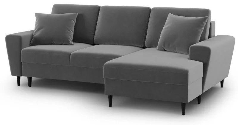 Светлосив кадифен разтегателен ъглов диван с място за съхранение (десен ъгъл) Kyoto – Cosmopolitan Design