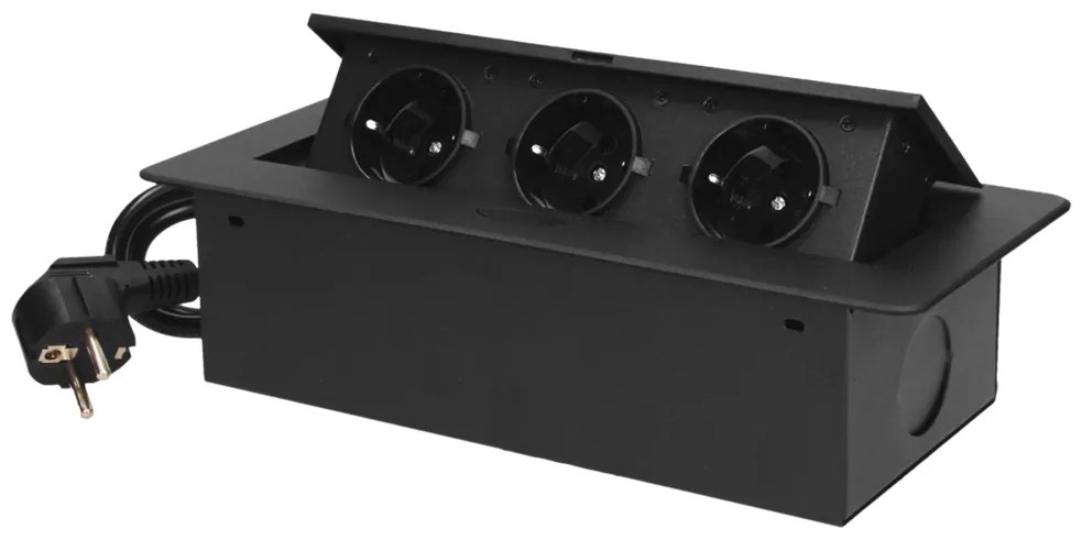 ORNO Мебелна кутия Pop-Up, с контакти 3х шуко, с кабел 1.5м, 227x112x65mm, цвят ЧЕРЕН,  - OR-GM-9033(GS)/B