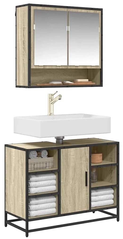 849290 vidaXL Шкаф за мивка в банята, дъб Сонома, 80x33x60 см, инженерно дърво