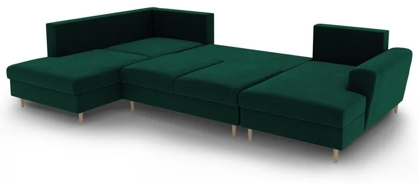 Зелен кадифен разтегателен ъглов диван с място за съхранение (ляв ъгъл/U форма) Kyoto – Cosmopolitan Design