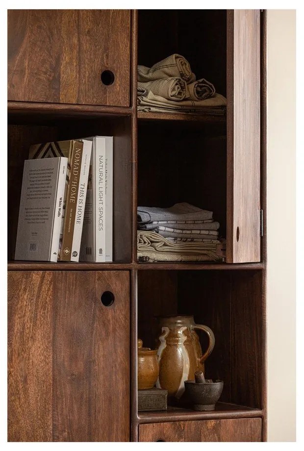 Тъмнокафяво шкафче от масивно манго 75x210x45 cm Staes – WOOOD