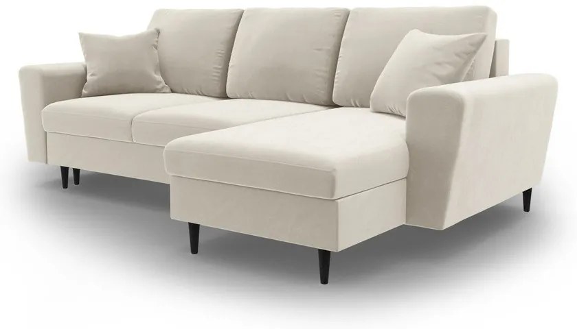 Бежов кадифен разтегателен ъглов диван с място за съхранение Kyoto – Cosmopolitan Design