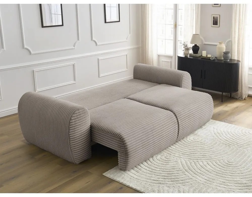 Светлосиво-бежов разтегателен диван от рипсено кадифе 257 cm Lucien – Bobochic Paris