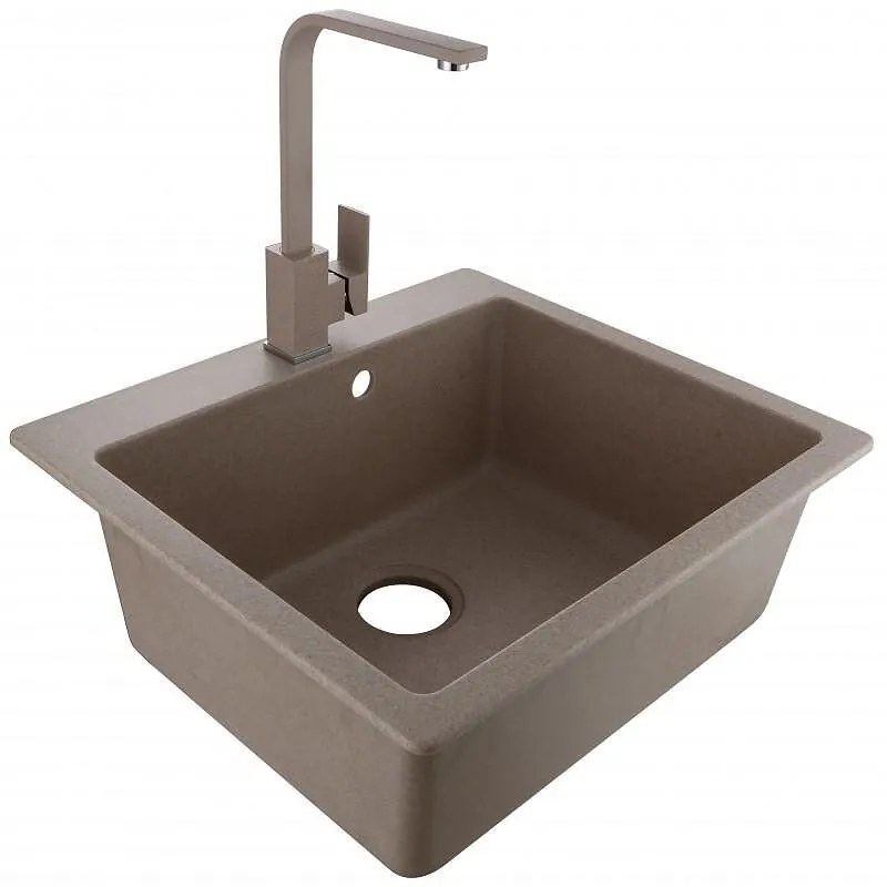 Кухненска мивка ICGSF 8251 SAND, гранит, едно корито, със сифон, 57x22.5см