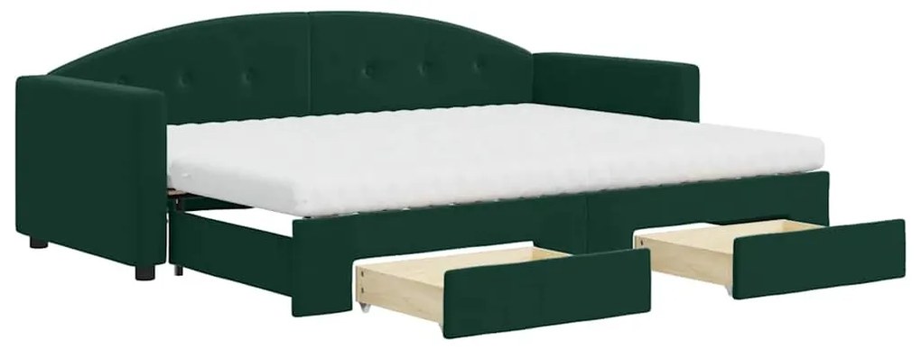 3197368 vidaXL Канапе с походно легло и чекмеджета тъмнозелено 80x200см кадифе