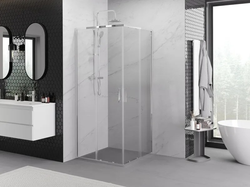 Mexen Exo-S Duo квадратна плъзгаща се душ кабина 90 x 90 см, прозрачна, хром