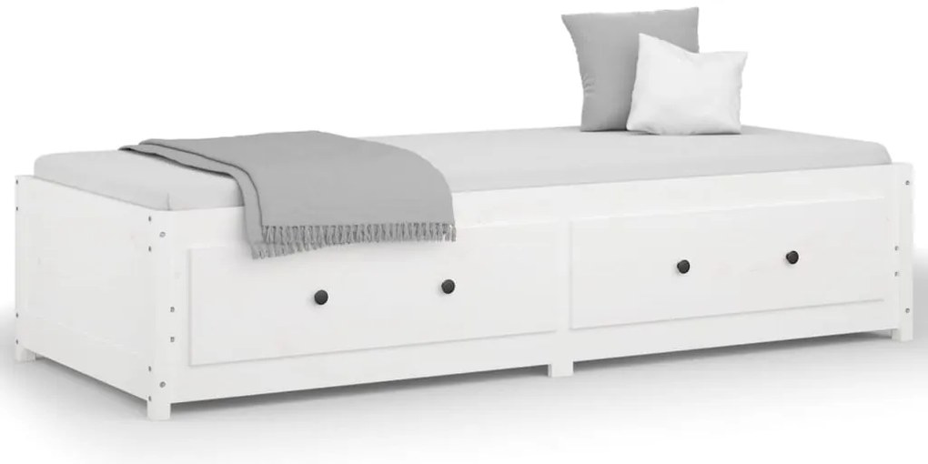 821590 vidaXL Дневно легло без матрак, бял, 90x200 см, борово дърво масив