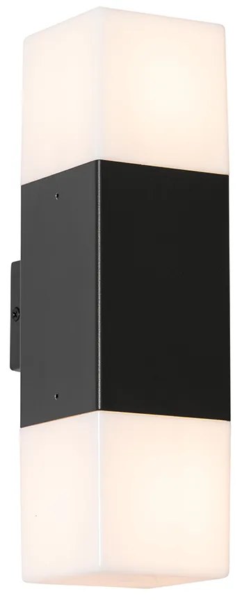 Външна стенна лампа черна с опалов абажур 2-светлина IP44 - Denmark