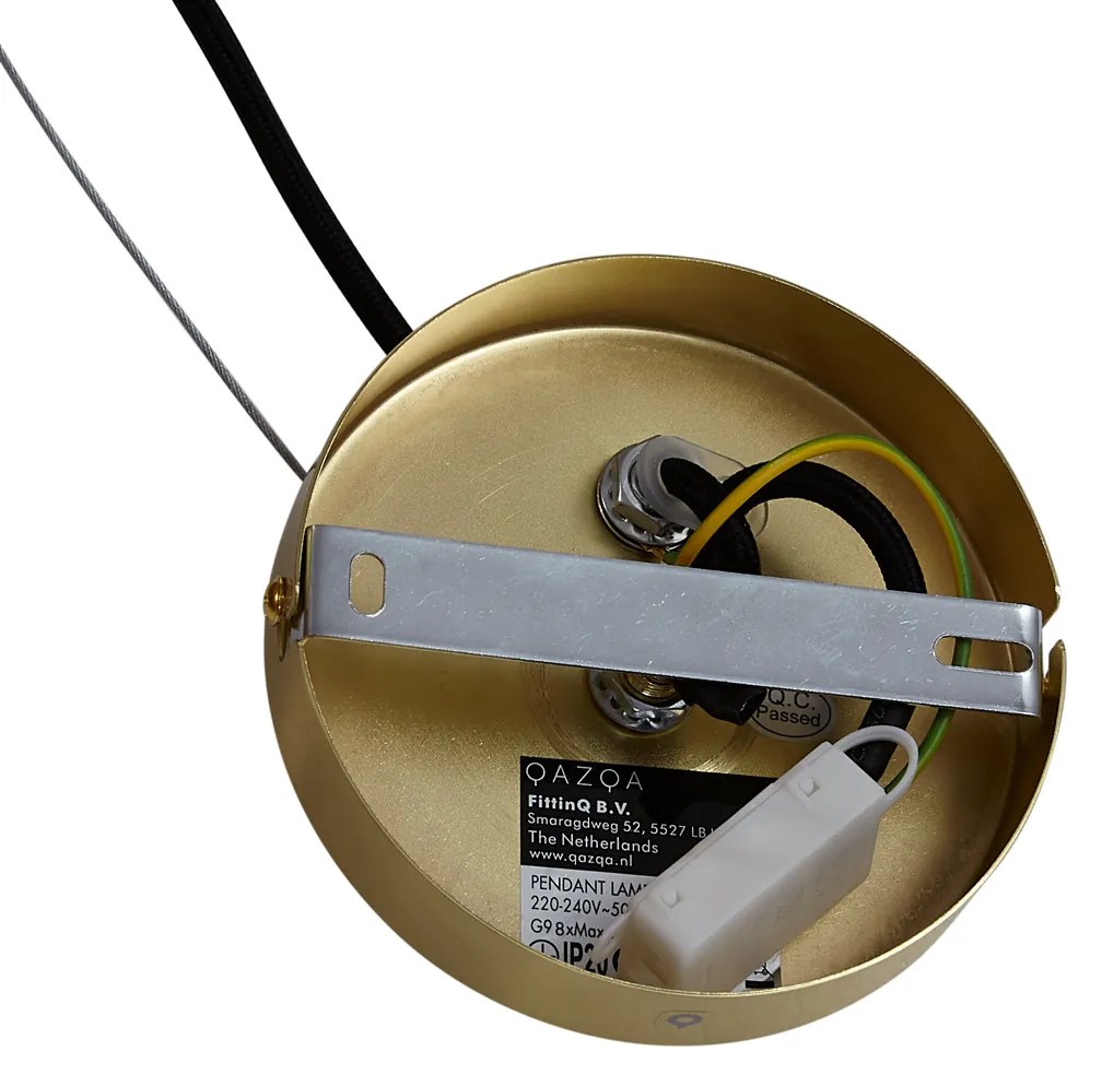 Арт Деко висяща лампа златна с дъгово стъкло 50 см 8 светлини - Uvas