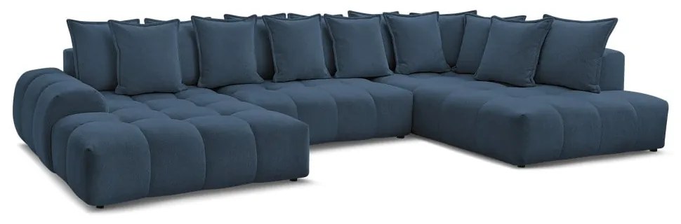 Тъмносин шенилов сгъваем/с място за съхранение ъглов диван (десен ъгъл/U форма) Everest – Bobochic Paris