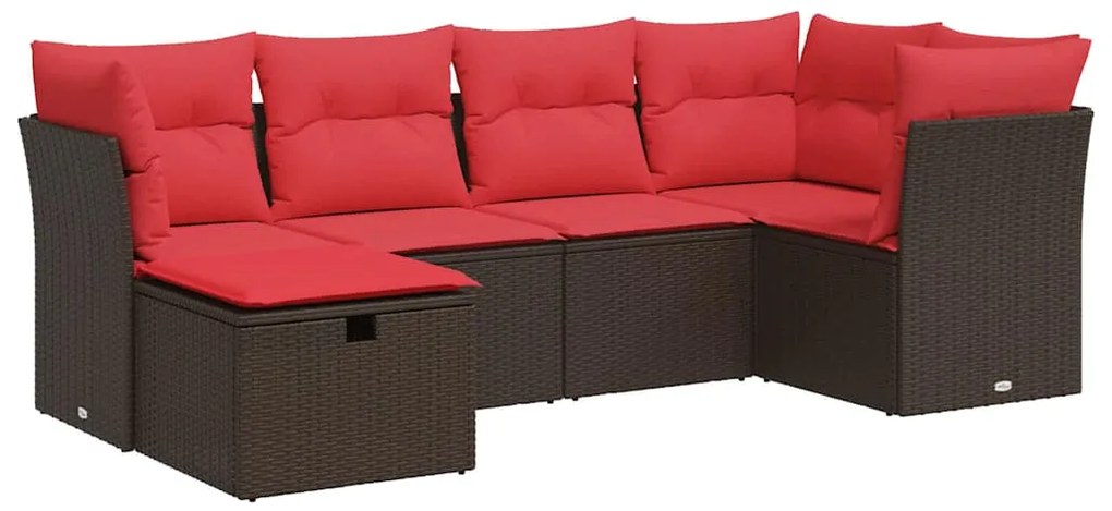 3325290 vidaXL Градински комплект с възглавници, 6 части, кафяв, полиратан