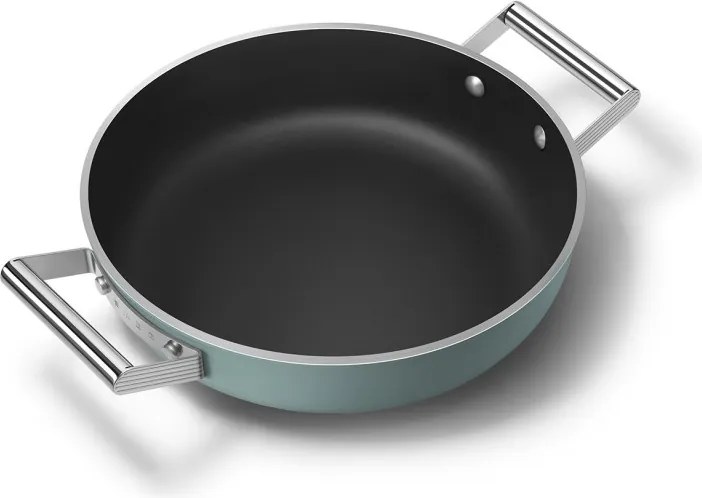 Плитка тенджера с капак Smeg DPF2812EGM, 28 см, 4.3 л, Керамично незалепващо покритие, Фурна до 250C, Без PFAS, Индукция, Изумрудено зелен
