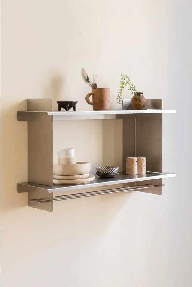 На няколко нива метален стенен рафт в сребрист цвят 70 cm Tivo – noo.ma