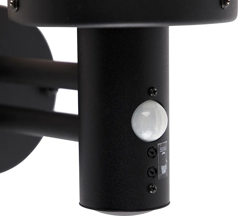 Външна стенна лампа черна с прозрачен абажур с детектор за движение - Sfera