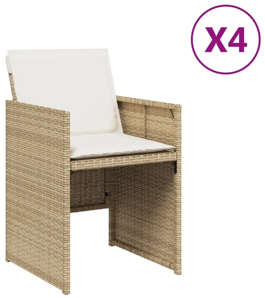 364936 vidaXL Градински столове с възглавници, 4 бр, бежови полиратан