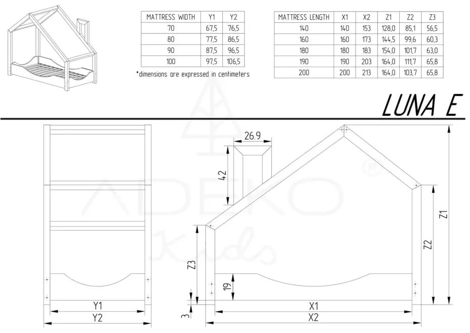 Легло тип къща от борова дървесина Luna Elma, 90 x 160 cm - Adeko