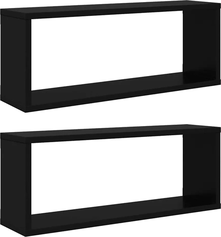 807136 vidaXL Стенни кубични рафтове, 2 бр, черни, 60x15x23см инженерно дърво