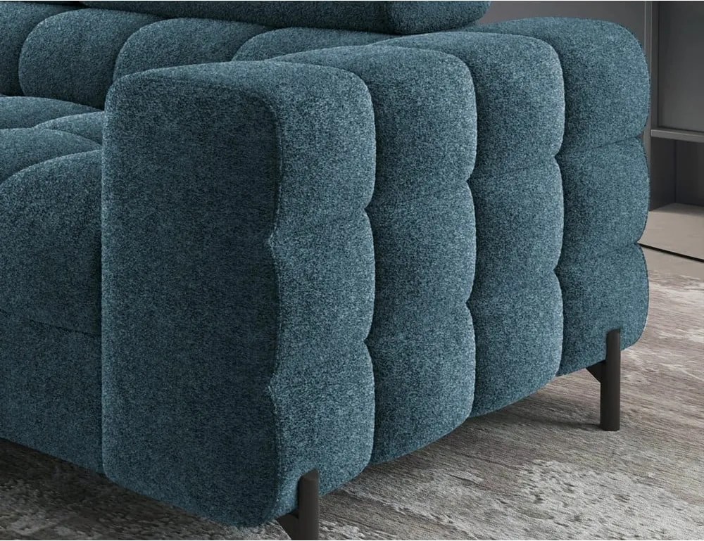 Син разтегателен ъглов диван с място за съхранение от букле (ляв ъгъл L форма) Ferucce – ELTAP