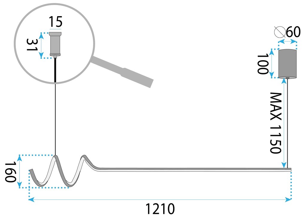 Suspension LHJ030-CP 120cm NOIR