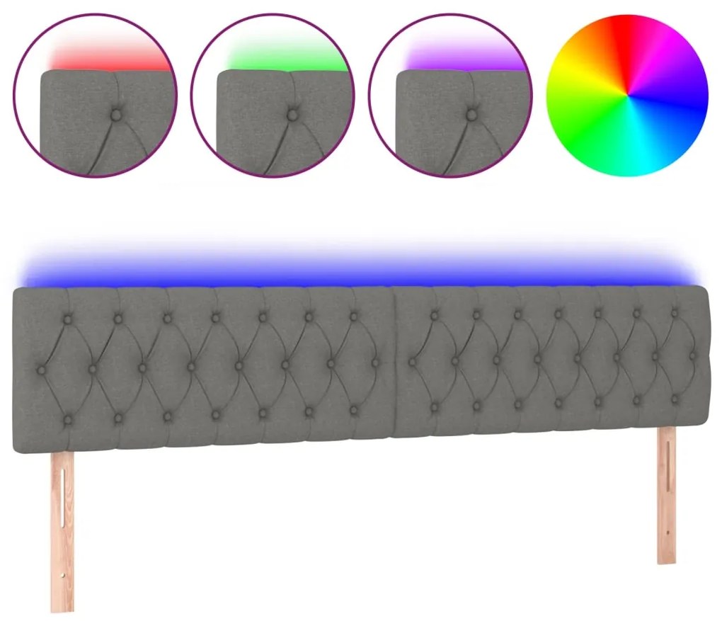 3121971 vidaXL LED горна табла за легло, тъмносива, 200x7x78/88 см, плат