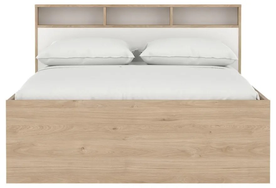 Двойно легло от дъбов декор с място за съхранение без ламелно дъно в естествен цвят 140x200 cm Ikast – Tvilum